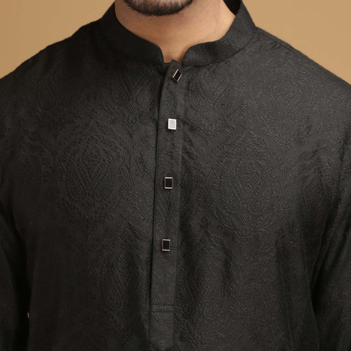 Black Classic Silk Kurta Set Chatenya Mittal - Fabilicious Fashion