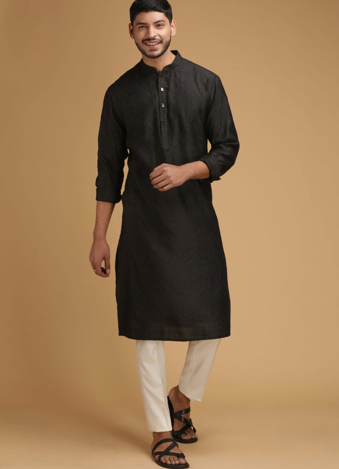 Black Classic Silk Kurta Set Chatenya Mittal - Fabilicious Fashion