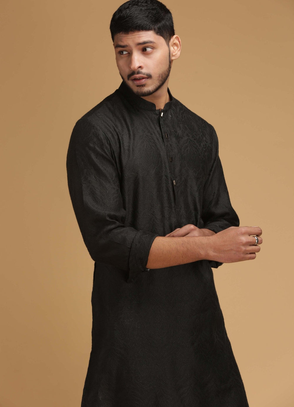 Black Classic Silk Kurta Set Chatenya Mittal - Fabilicious Fashion