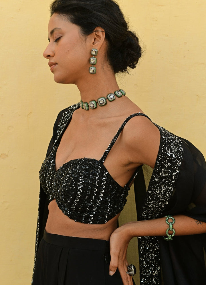 Chamee and Palak Black Embroidered Cape SetFabilicious Fashion
