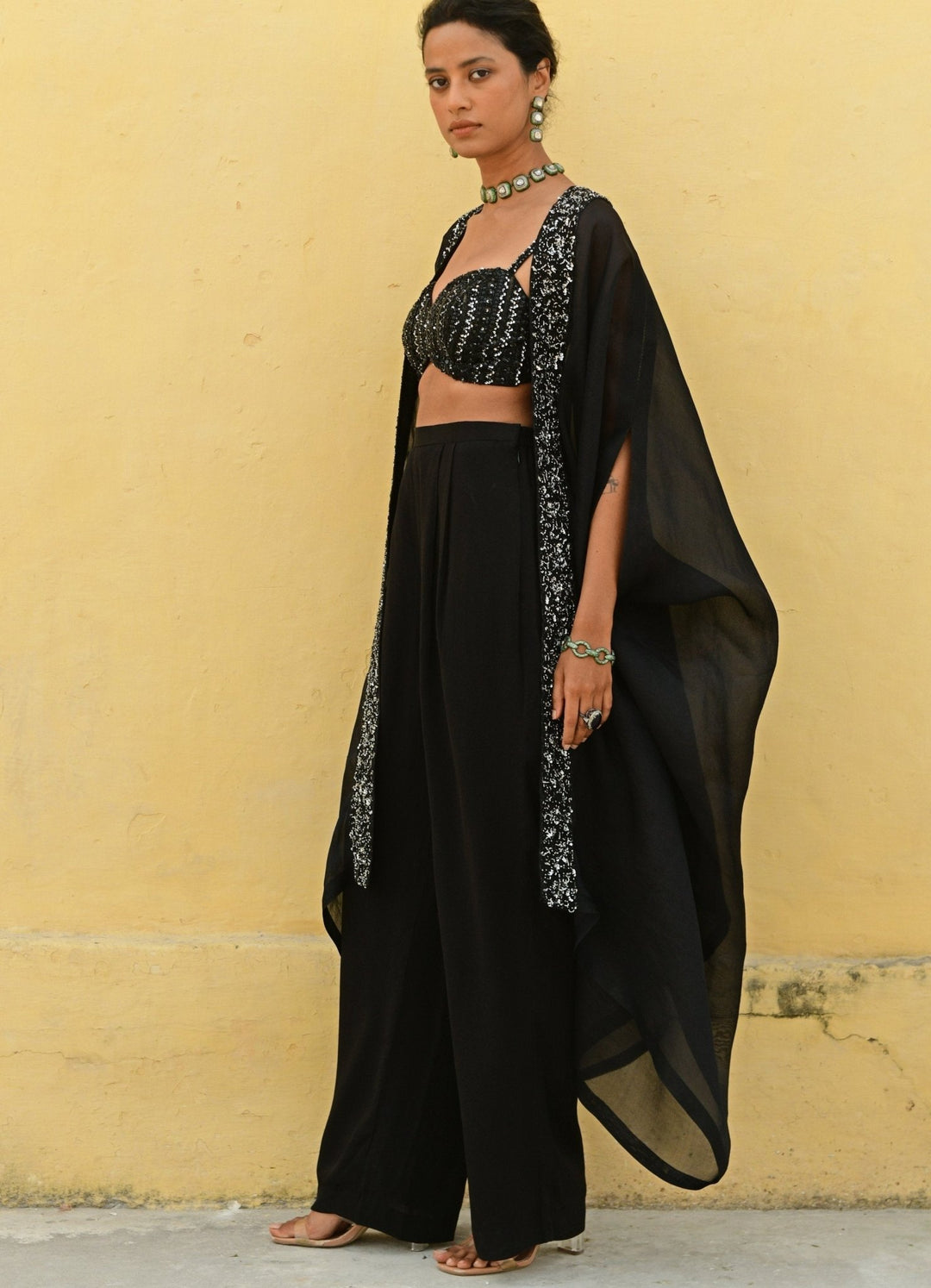 Chamee and Palak Black Embroidered Cape SetFabilicious Fashion