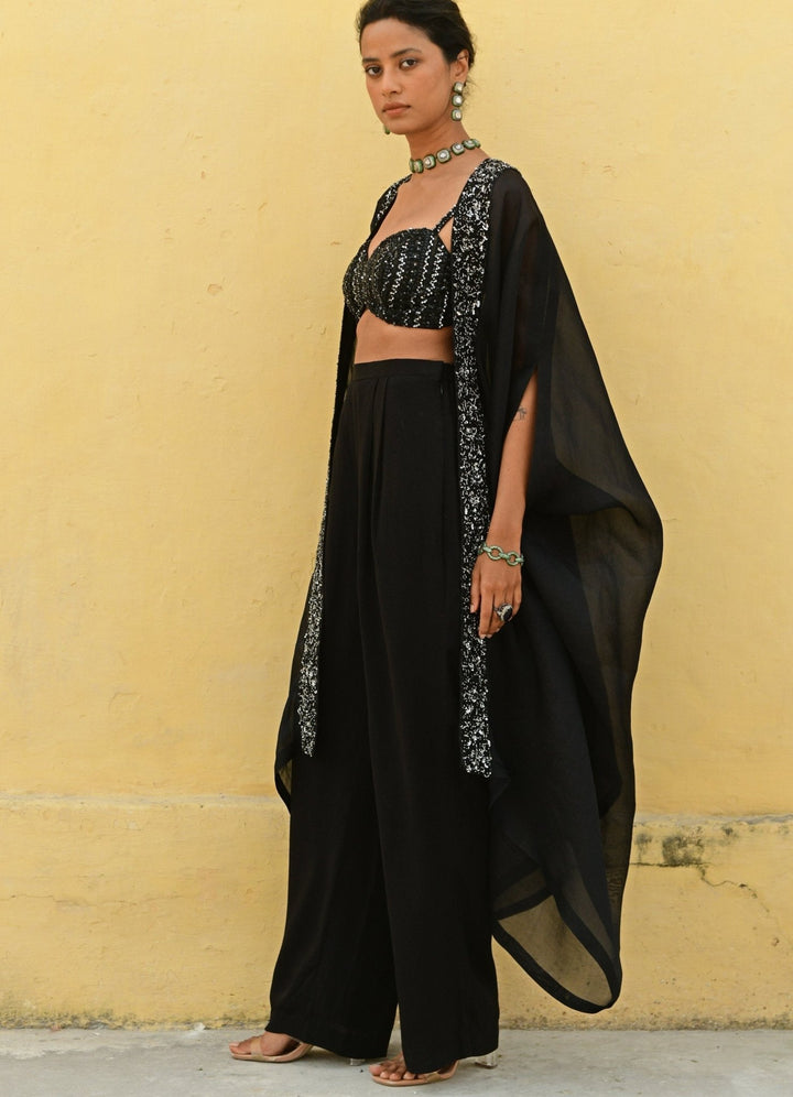 Chamee and Palak Black Embroidered Cape SetFabilicious Fashion