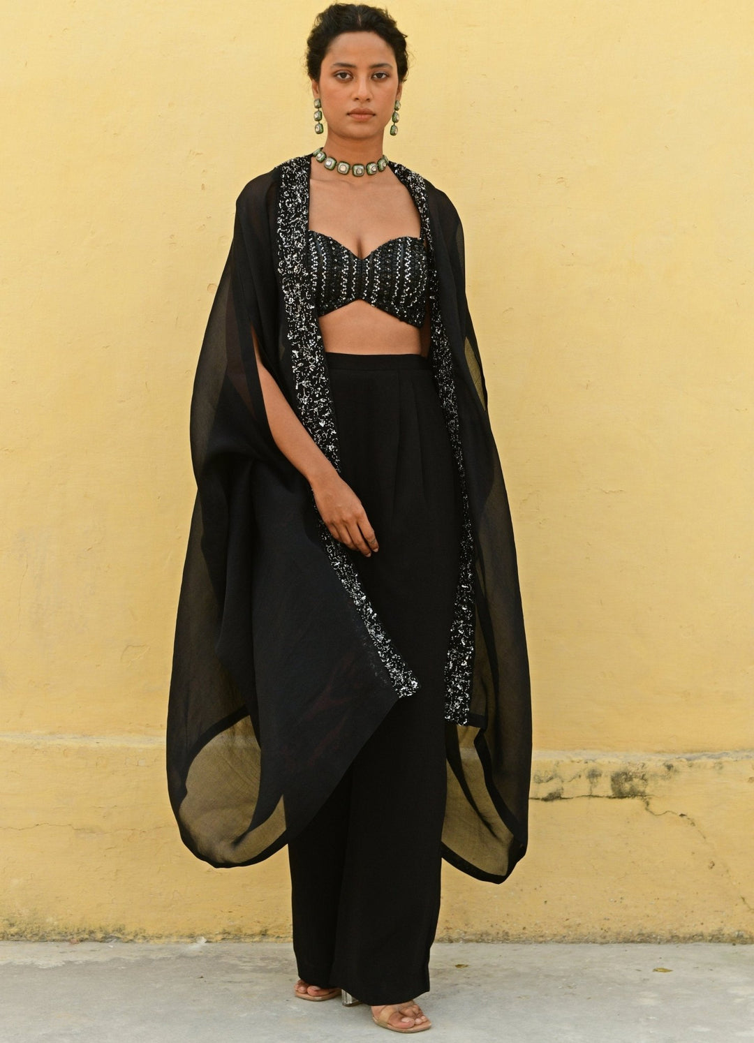 Chamee and Palak Black Embroidered Cape SetFabilicious Fashion