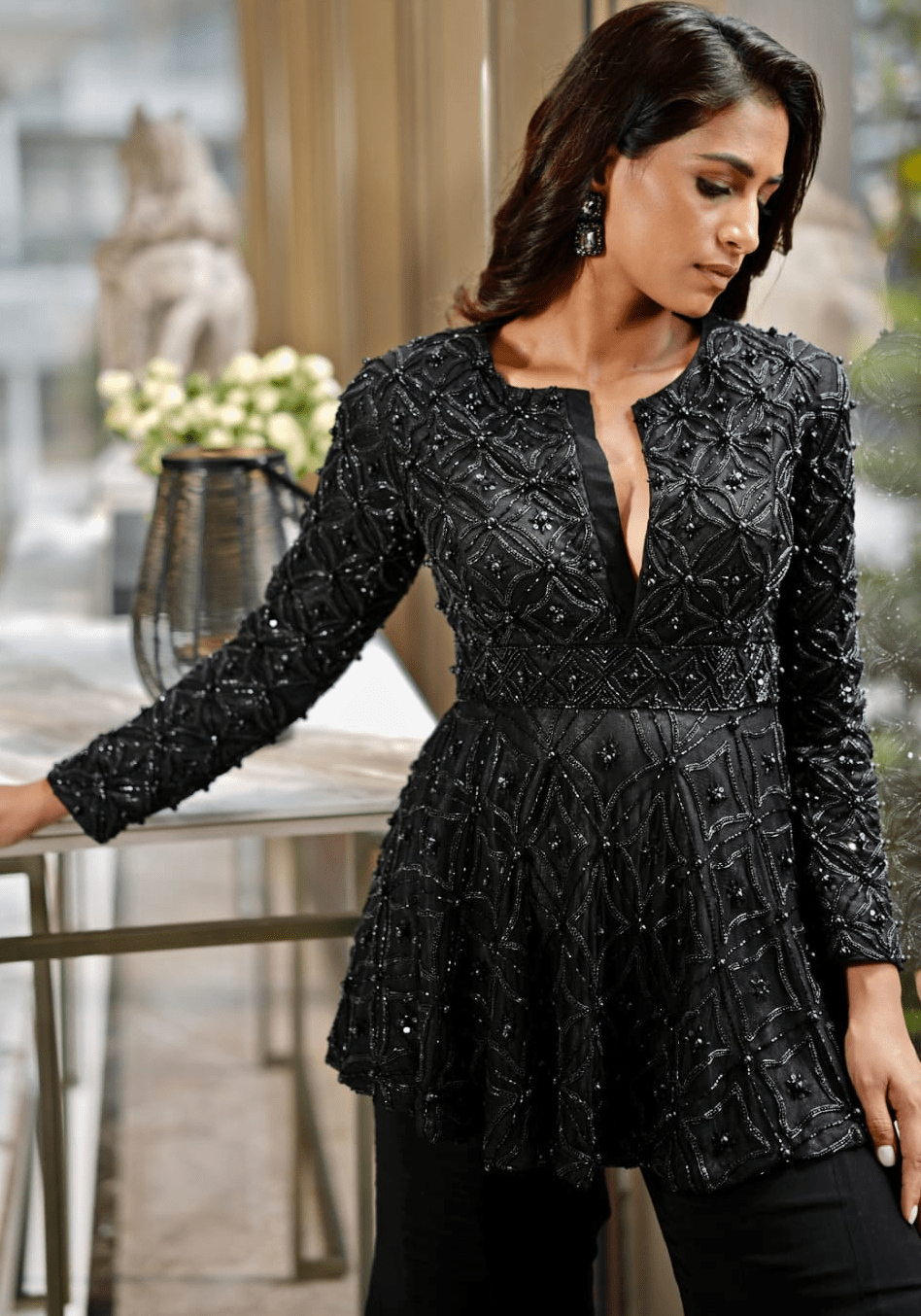 Black Embroidered Peplum Kurta Set Rashika Sharma - Fabilicious Fashion