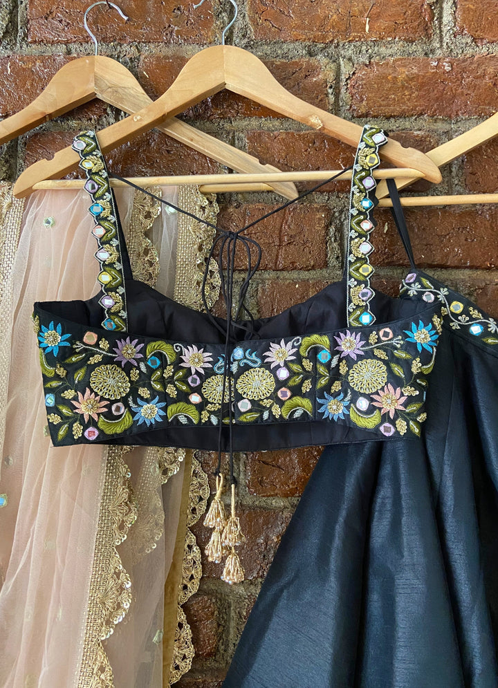 Midnight Blue Floral Embellished Lehenga Set With Soft Net Dupatta Priti Sahni - Fabilicious Fashion