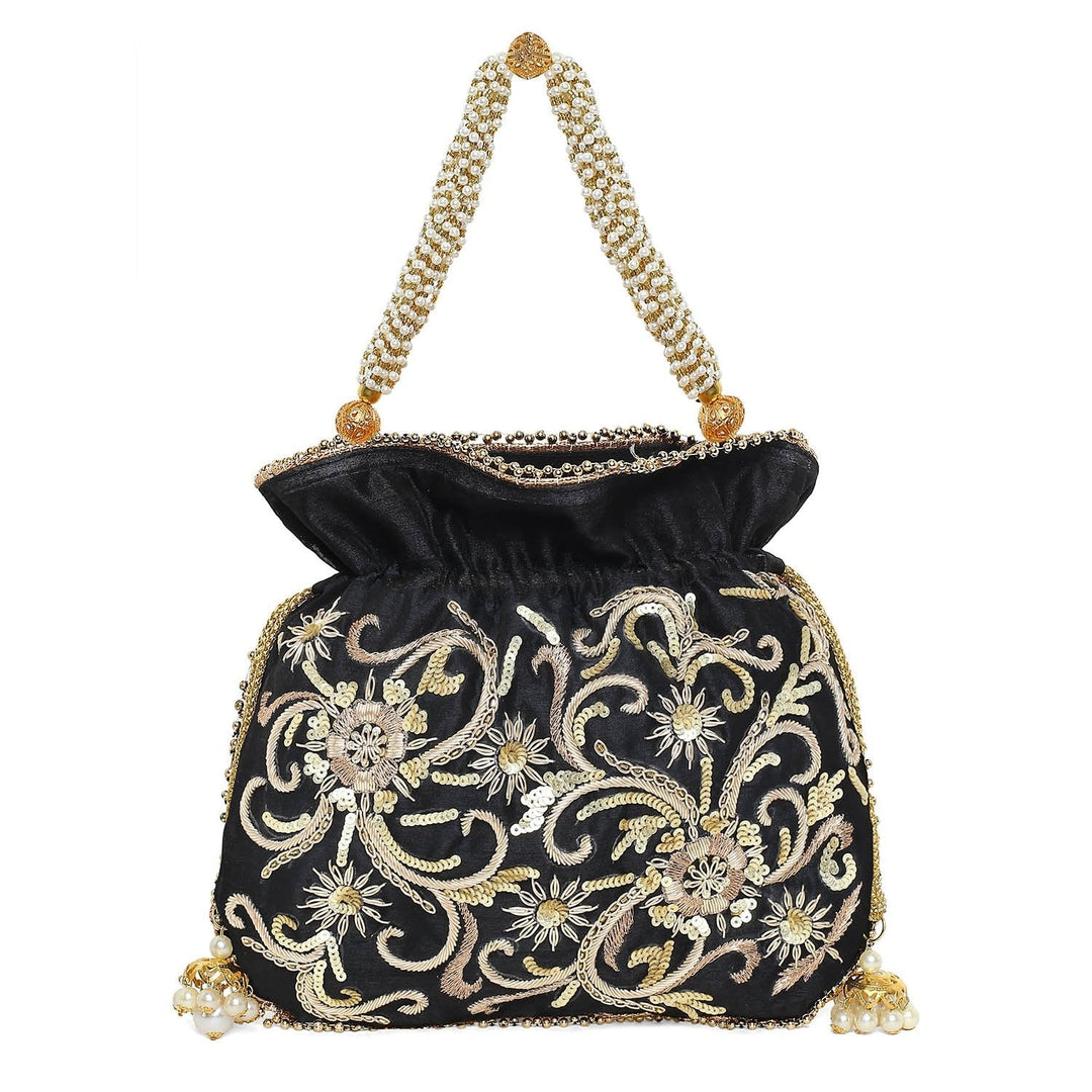 Black Floral Potli The Purple Sack - Fabilicious Fashion