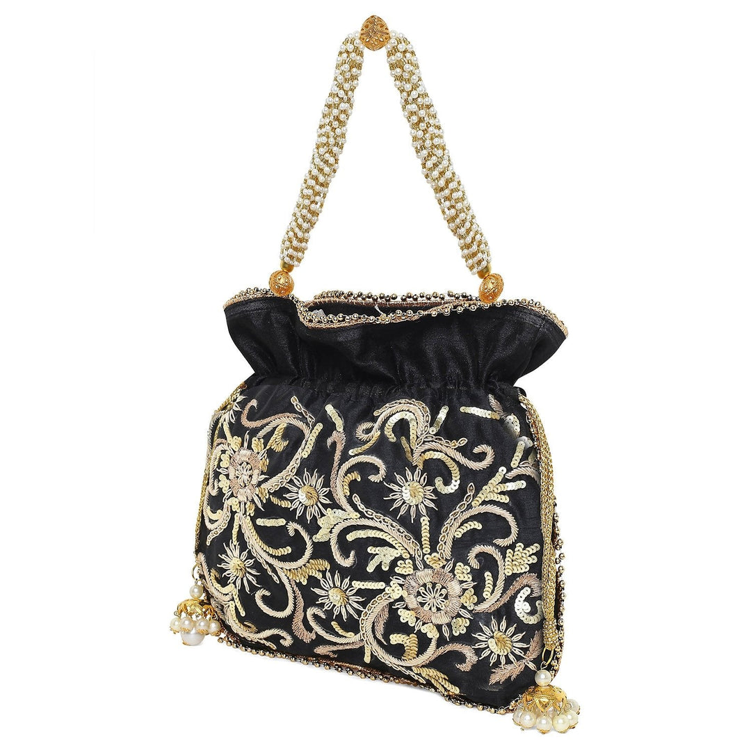 Black Floral Potli The Purple Sack - Fabilicious Fashion