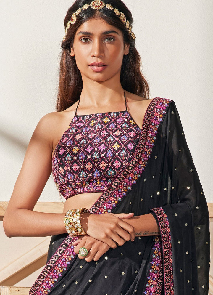 Black Floral Resham Saree Chamee n Palak - Fabilicious Fashion