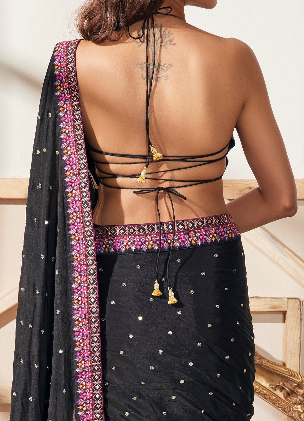 Black Floral Resham Saree Chamee n Palak - Fabilicious Fashion