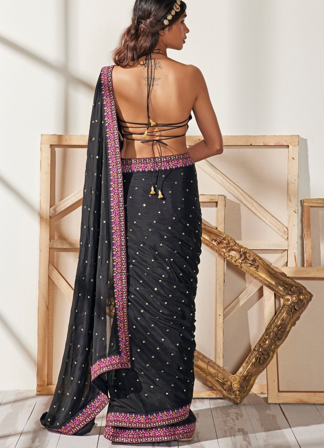 Black Floral Resham Saree Chamee n Palak - Fabilicious Fashion