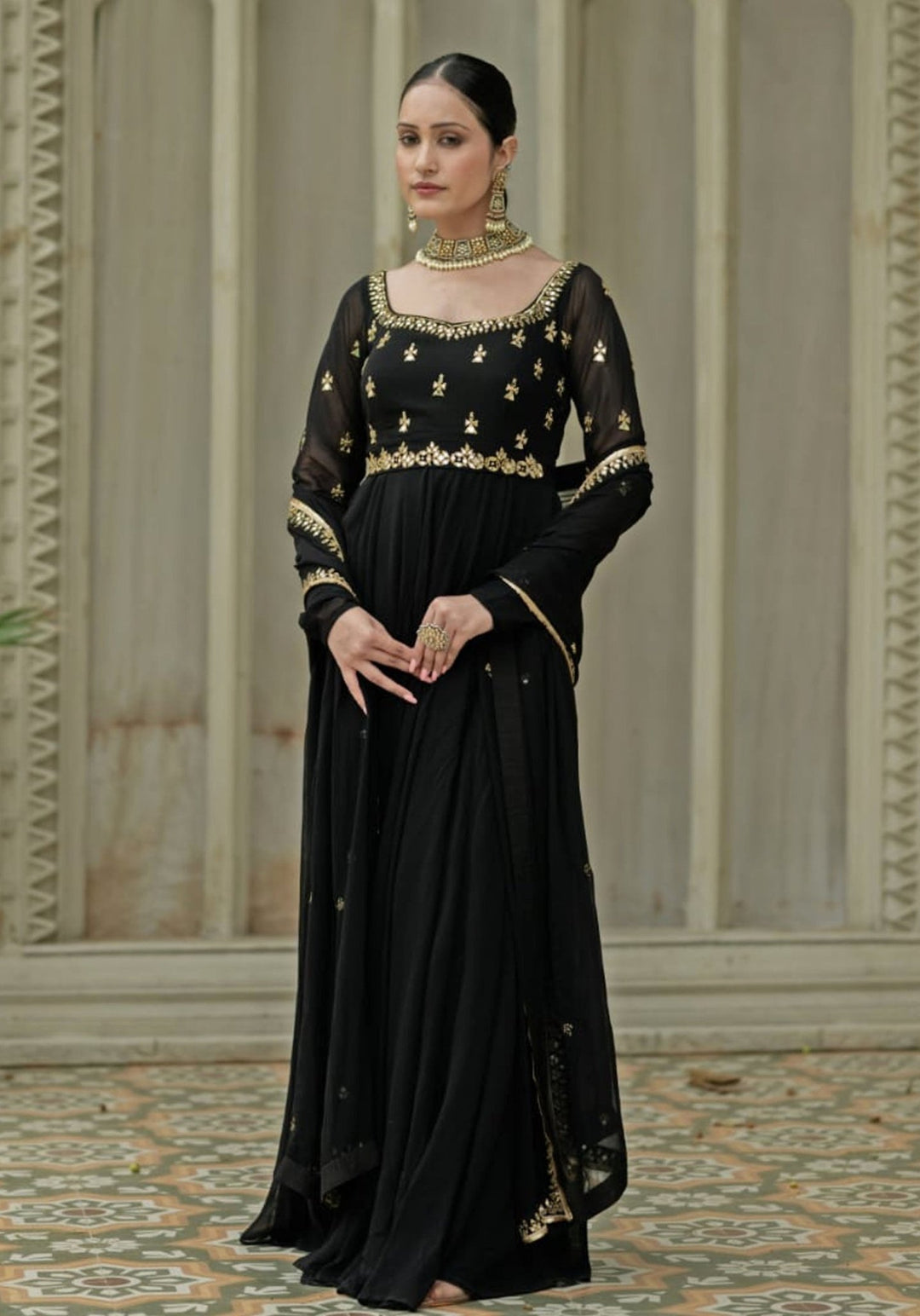 Black Georgette Anarkali set Esha Koul - Fabilicious Fashion