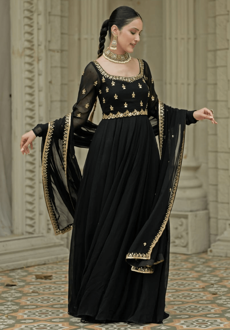 Black Georgette Anarkali set Esha Koul - Fabilicious Fashion