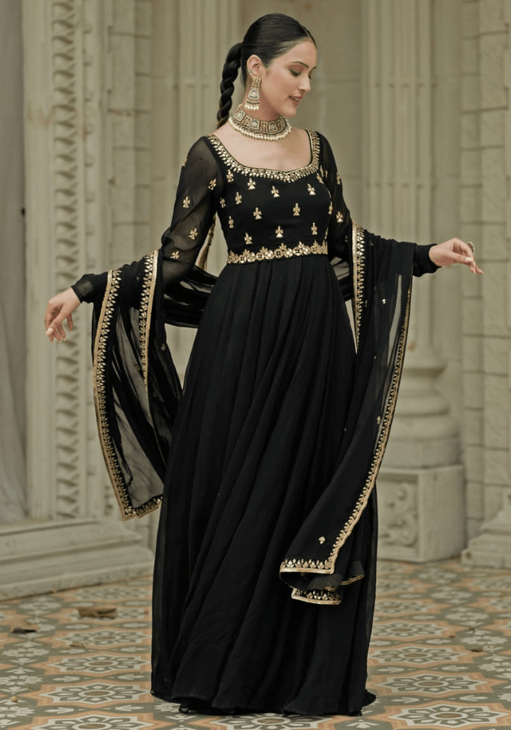 Black Georgette Anarkali set Esha Koul - Fabilicious Fashion