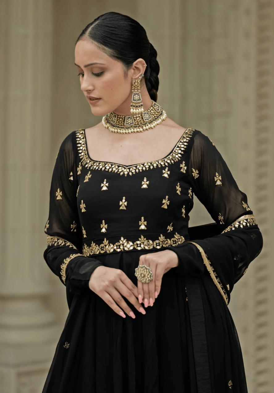 Black georgette anarkali clearance