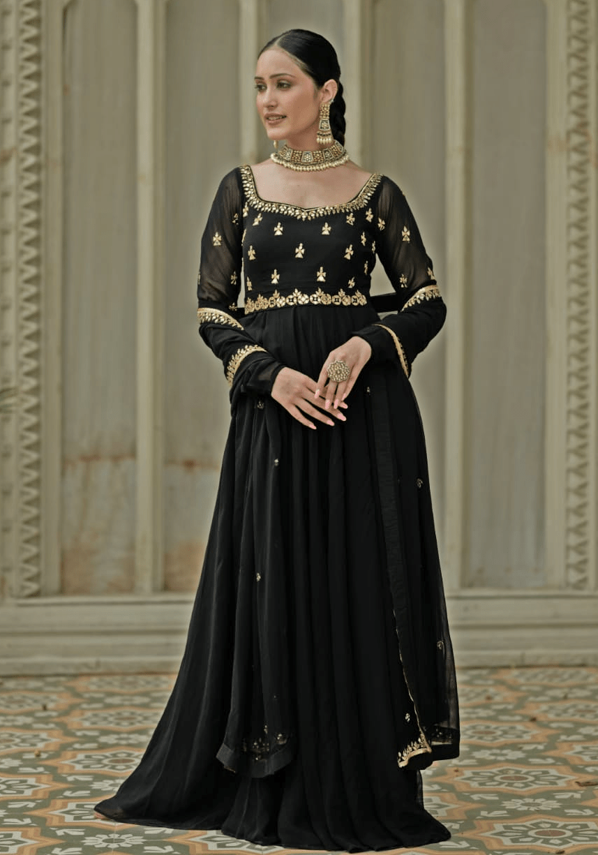 Black Georgette Anarkali set Esha Koul - Fabilicious Fashion