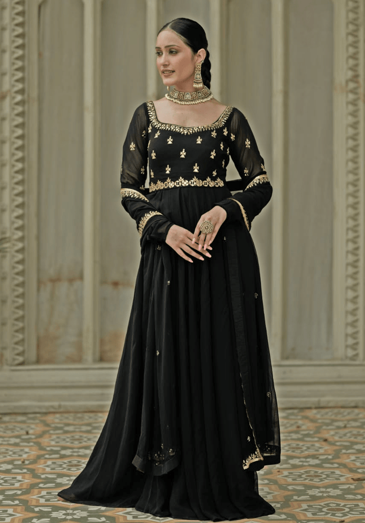 Black Georgette Anarkali set Esha Koul - Fabilicious Fashion