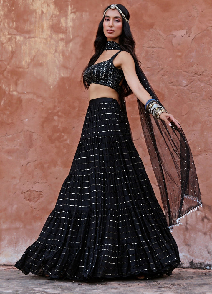 Black Georgette Sequinned Lehenga Set Chamee n Palak - Fabilicious Fashion
