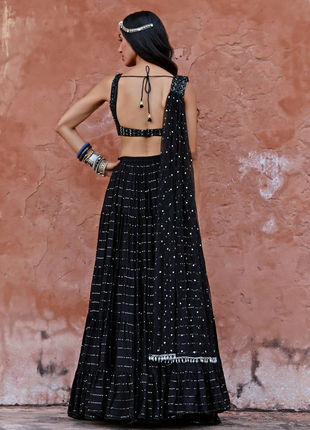 Black Georgette Sequinned Lehenga Set Chamee n Palak - Fabilicious Fashion