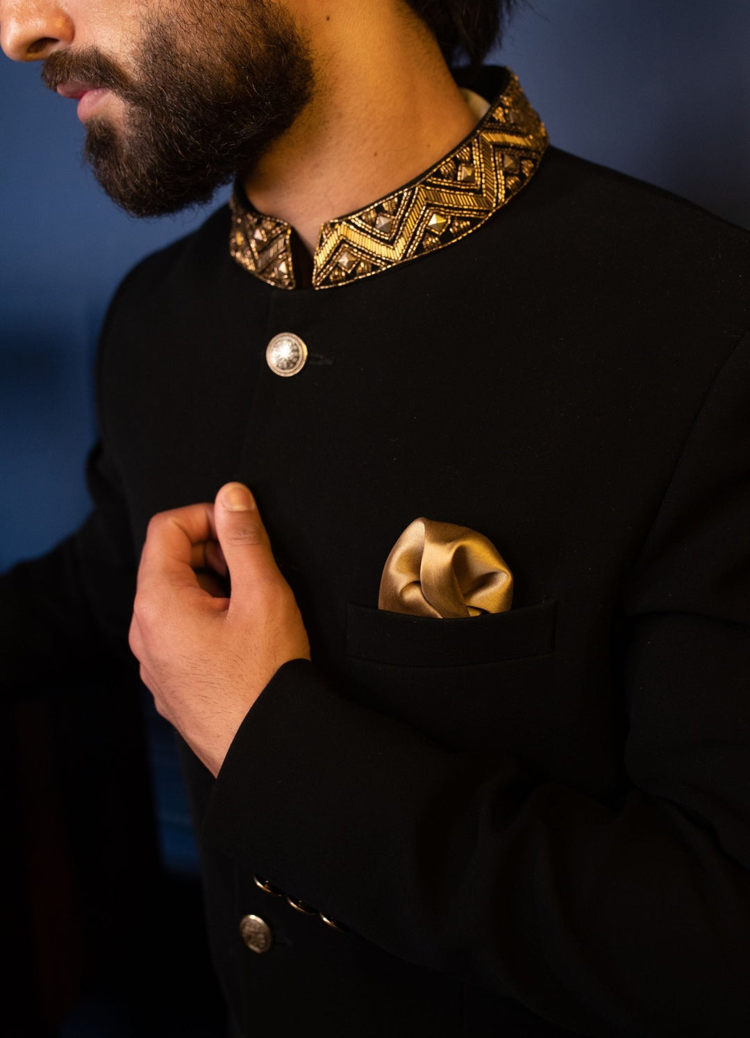 Black hand embroidered Bandgala Contrast By Parth - Fabilicious Fashion