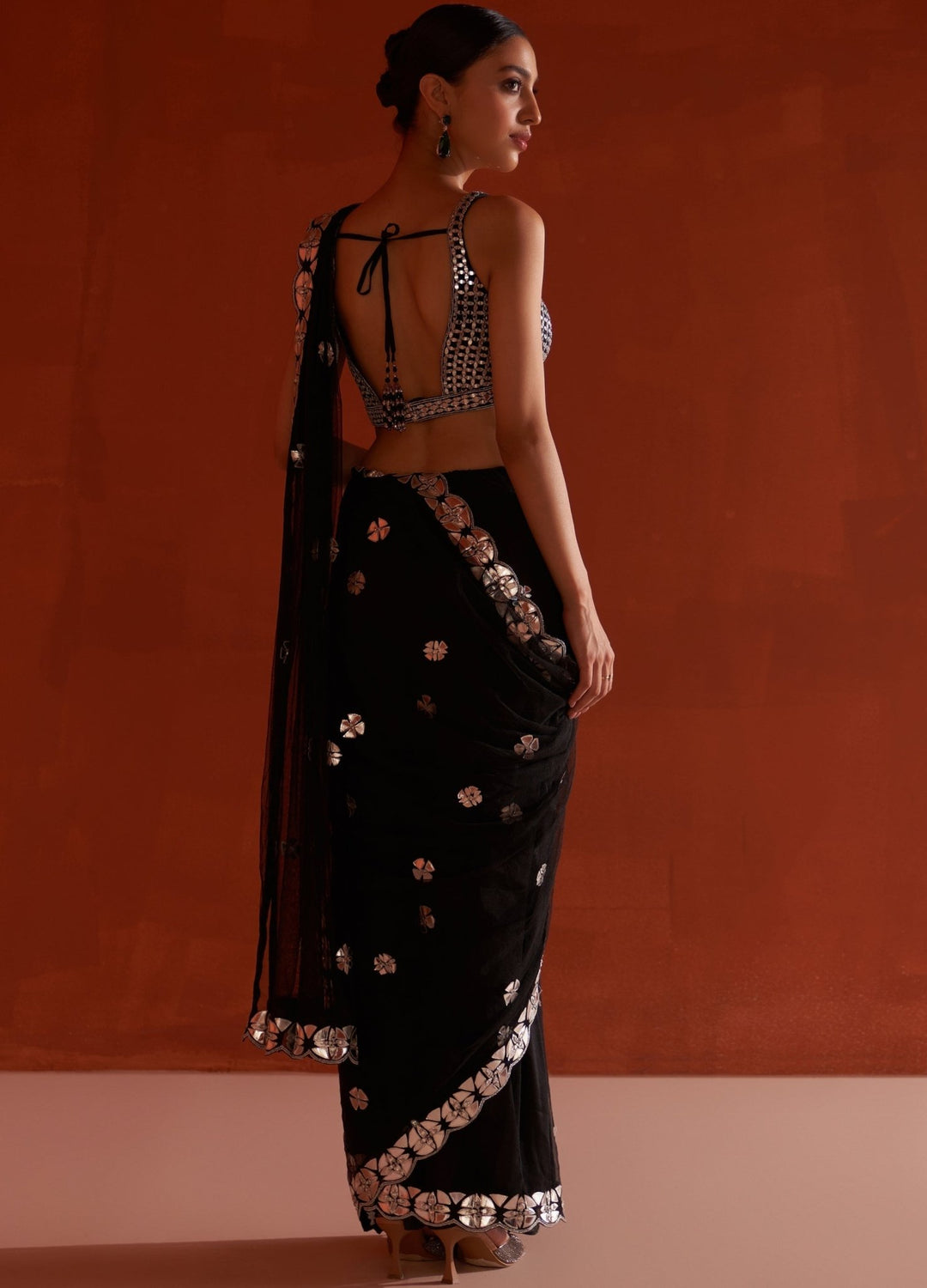 Black Mirror Embellished Net Saree Set Angad Singh - Fabilicious Fashion
