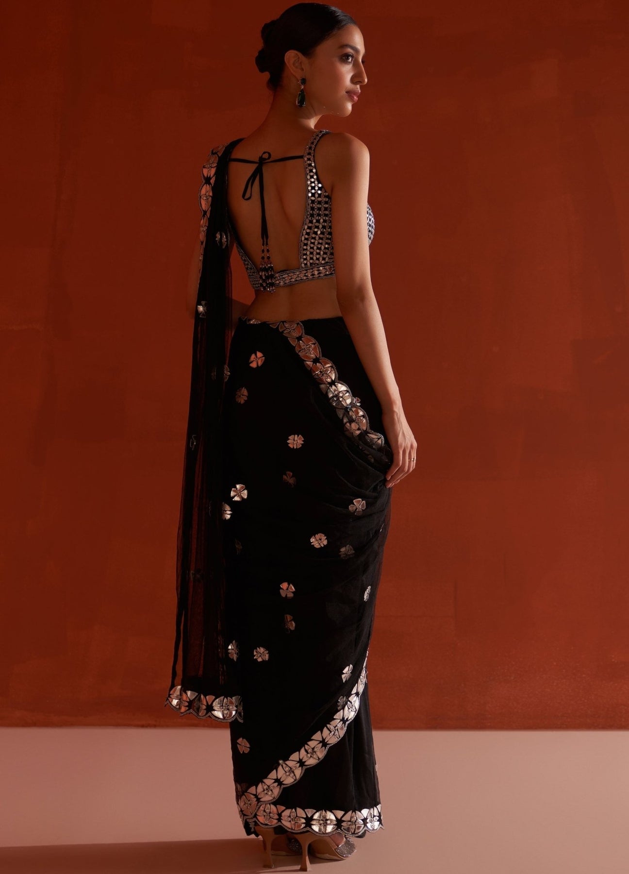Black Sequins Georgette Saree Set With Belt - Angad Singh
