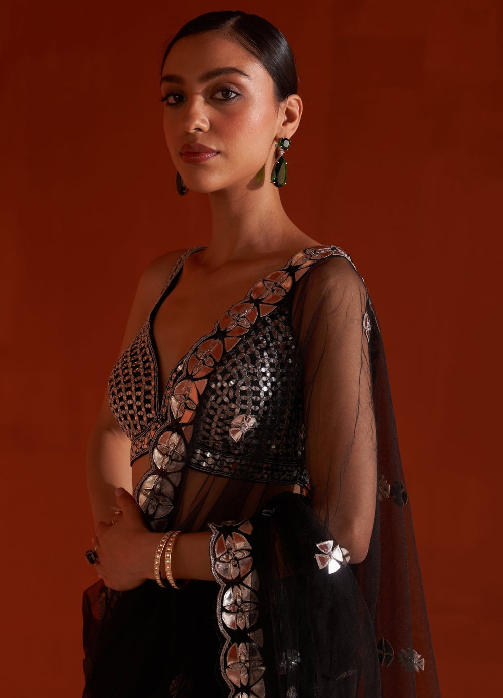 Black Mirror Embellished Net Saree Set Angad Singh - Fabilicious Fashion