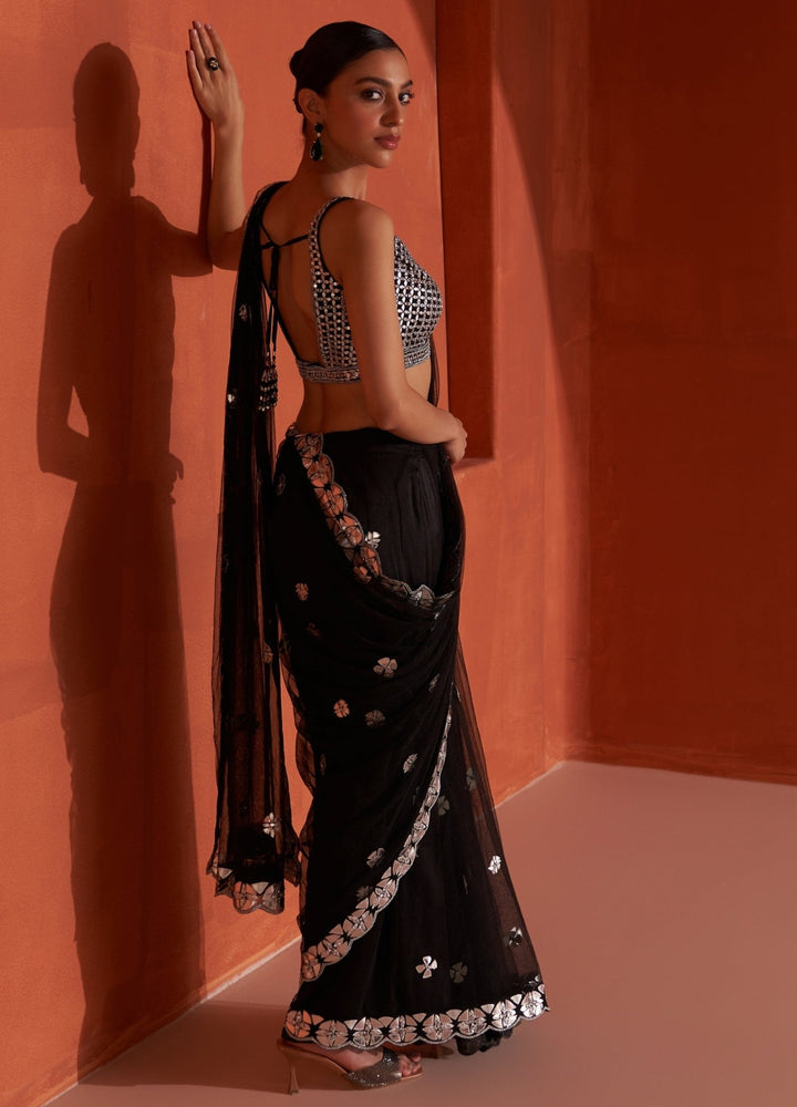 Black Mirror Embellished Net Saree Set Angad Singh - Fabilicious Fashion