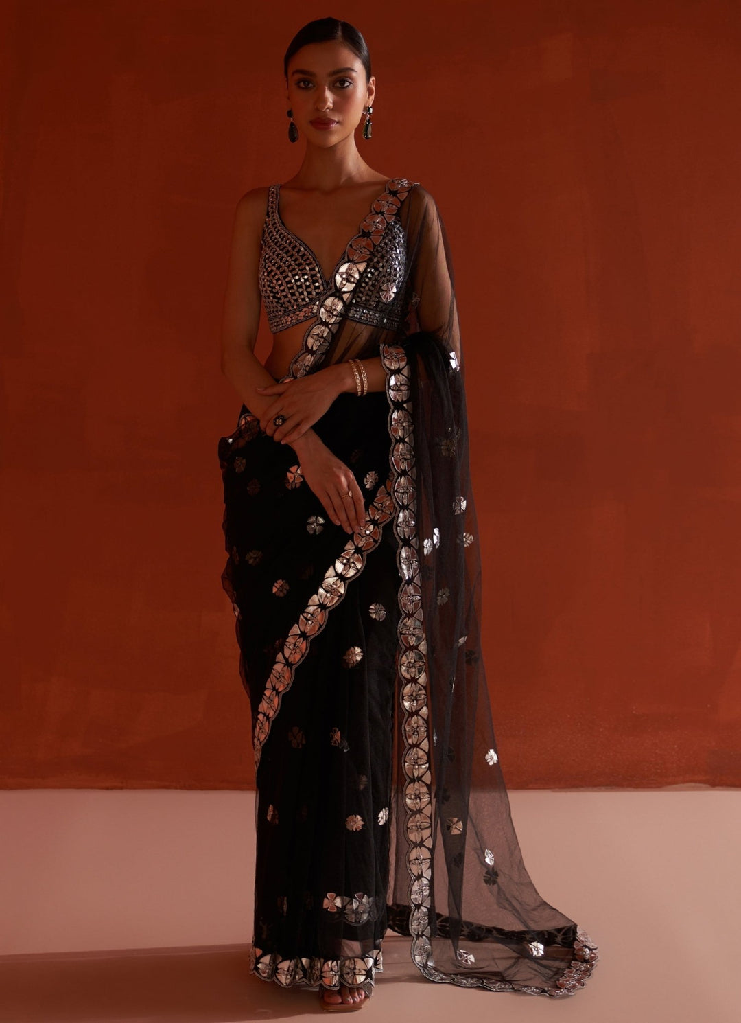 Black Mirror Embellished Net Saree Set Angad Singh - Fabilicious Fashion