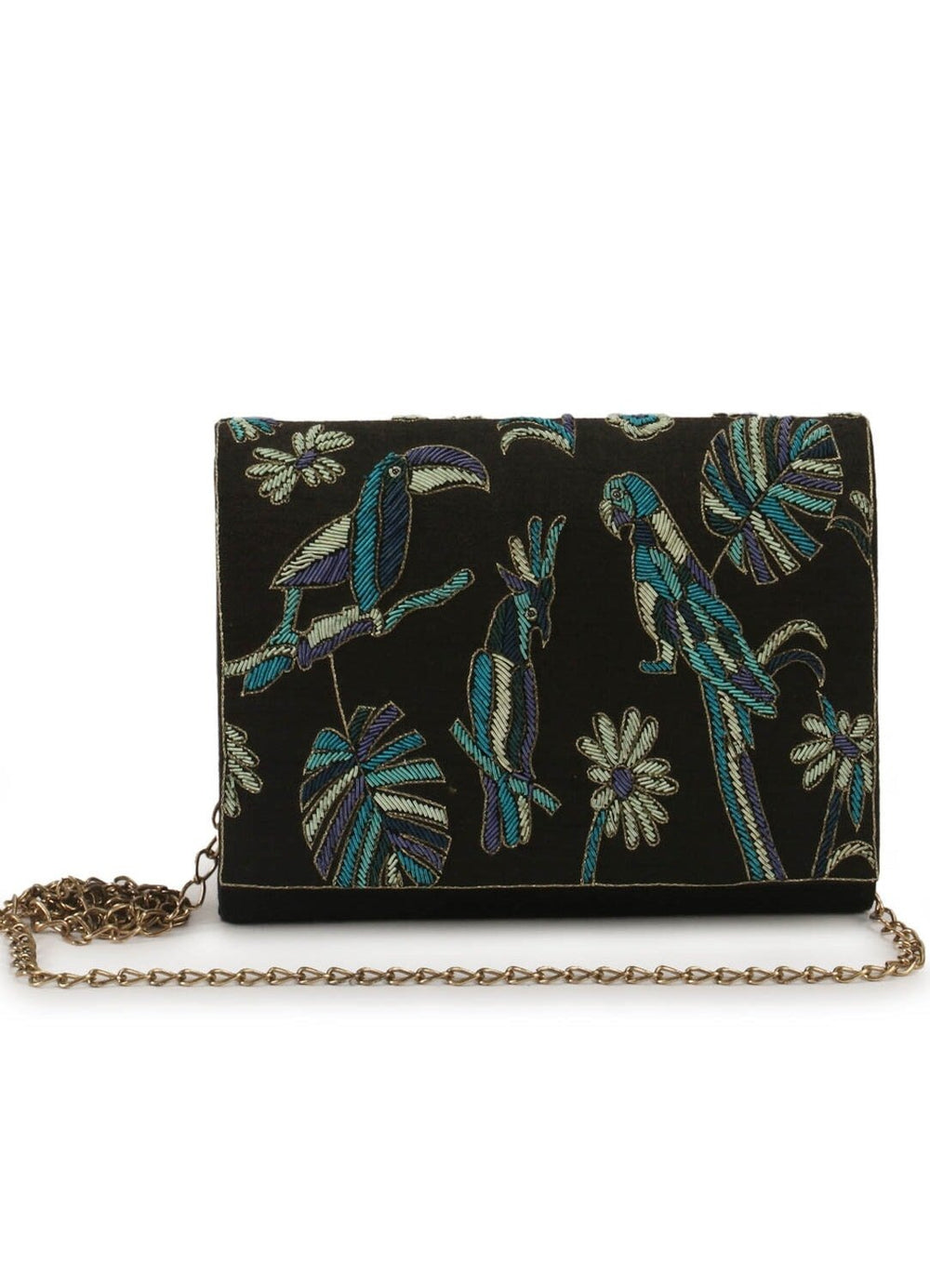Black Parrot & Toucan Beads Clutch The Purple Sack - Fabilicious Fashion