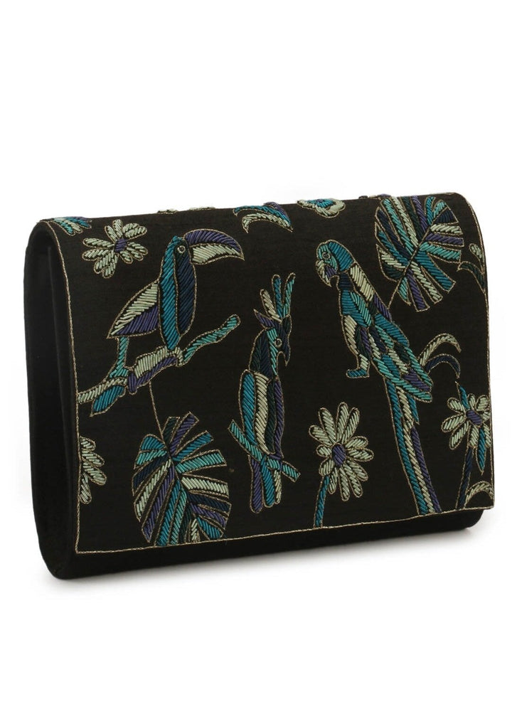 Black Parrot & Toucan Beads Clutch The Purple Sack - Fabilicious Fashion