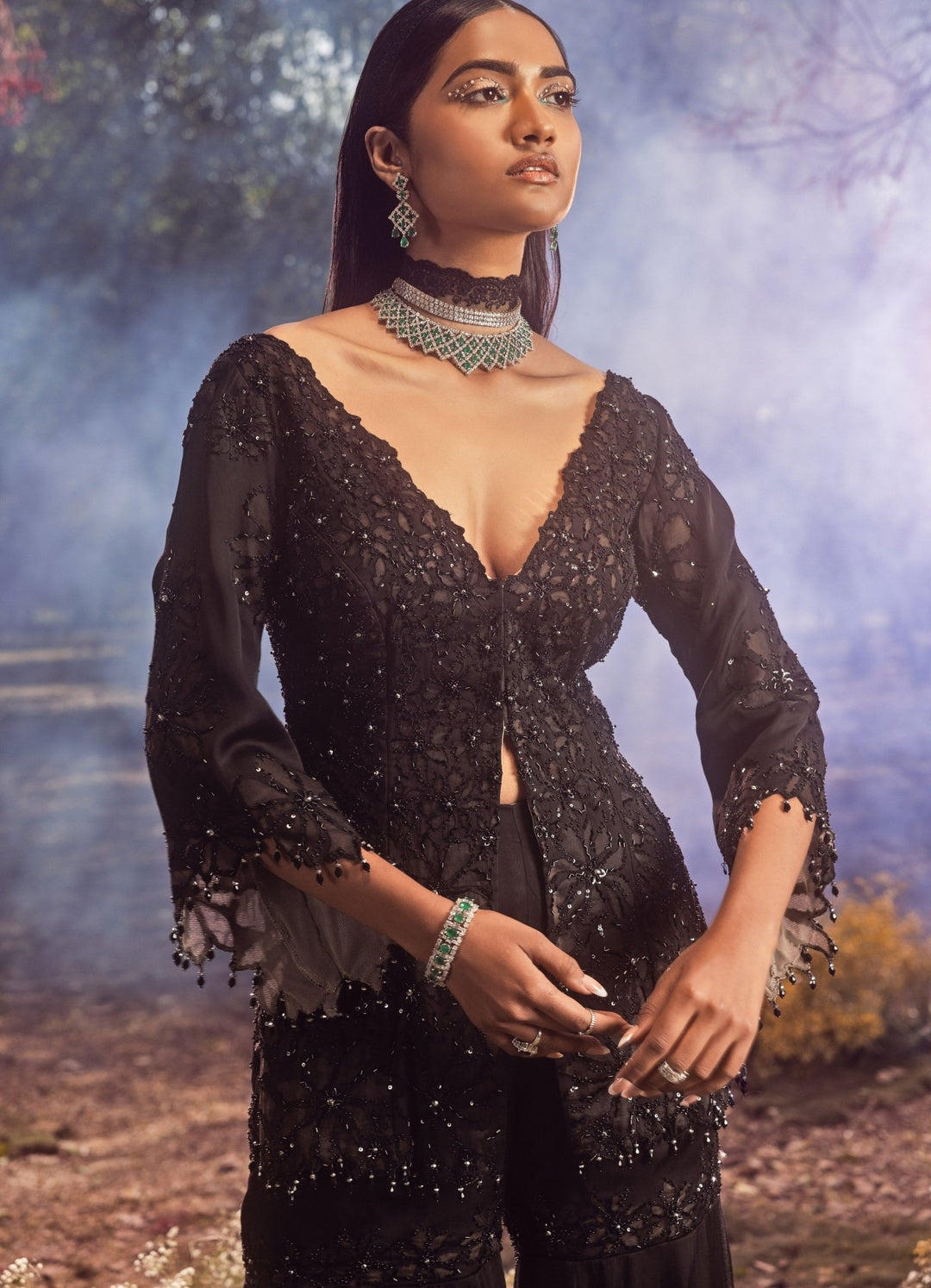 Black Peplum Embroidered Gharara Set With Kurta Nitika Gujral - Fabilicious Fashion