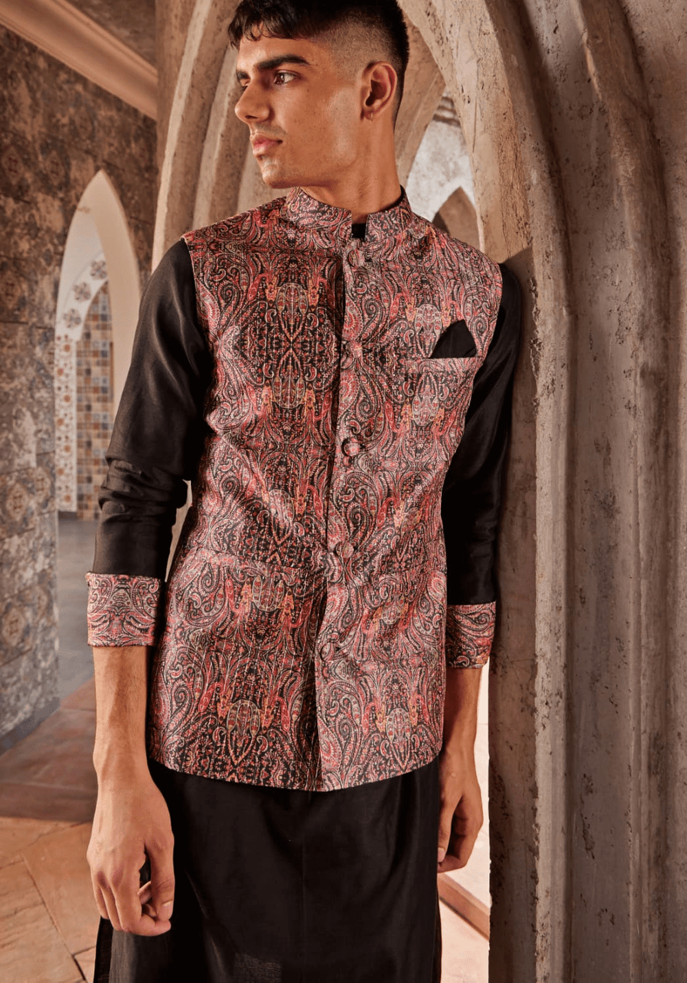 Black Printed Bandi Kurta Set Nidhika Shekhar - Men - Fabilicious Fashion