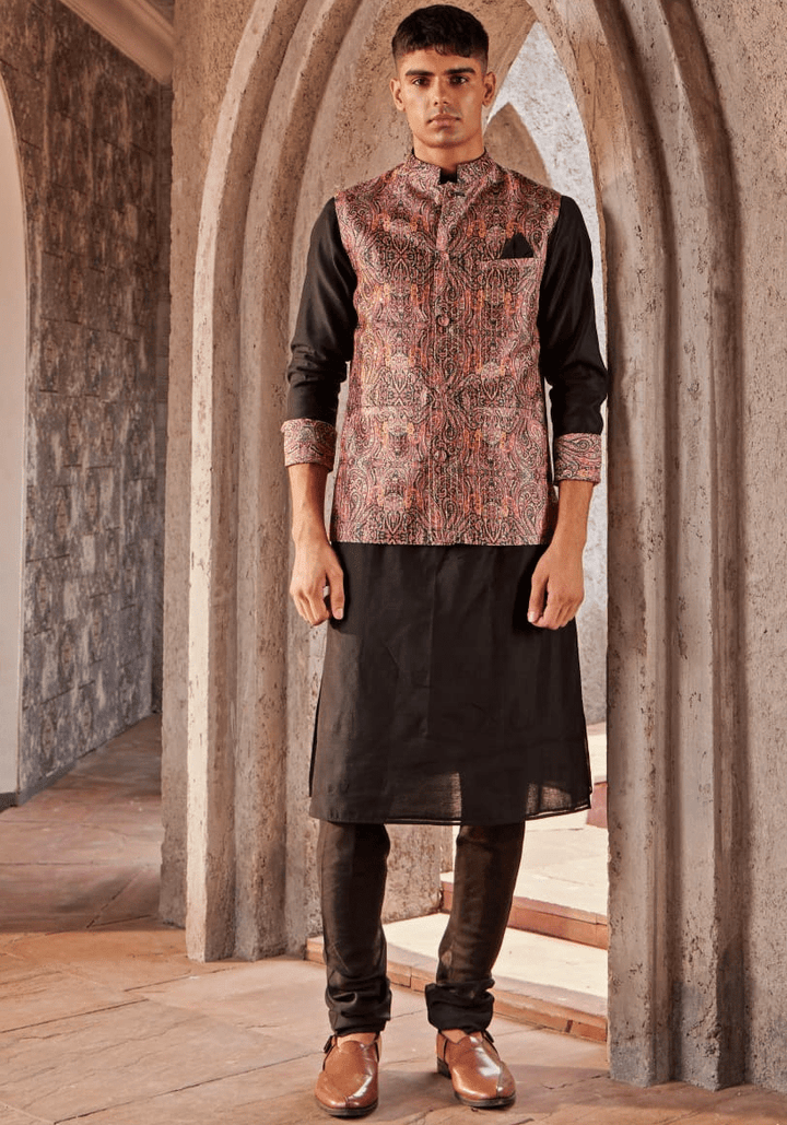 Black Printed Bandi Kurta Set Nidhika Shekhar - Men - Fabilicious Fashion