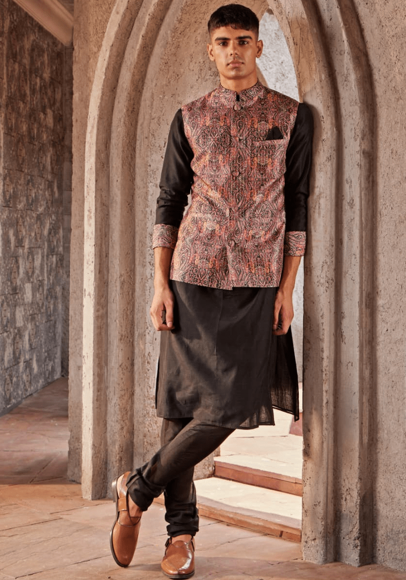 Black Printed Bandi Kurta Set Nidhika Shekhar - Men - Fabilicious Fashion