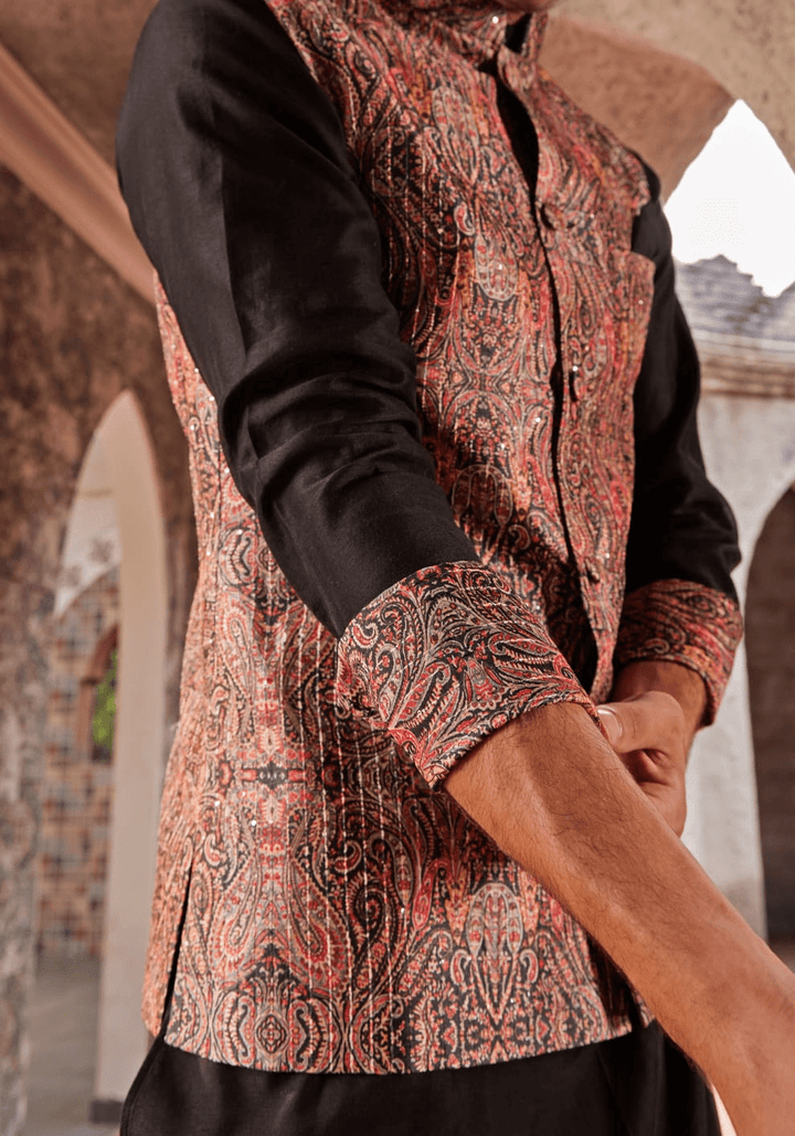 Black Printed Bandi Nidhika Shekhar - Men - Fabilicious Fashion