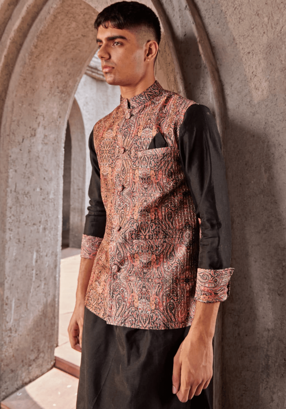 Black Printed Bandi Nidhika Shekhar - Men - Fabilicious Fashion