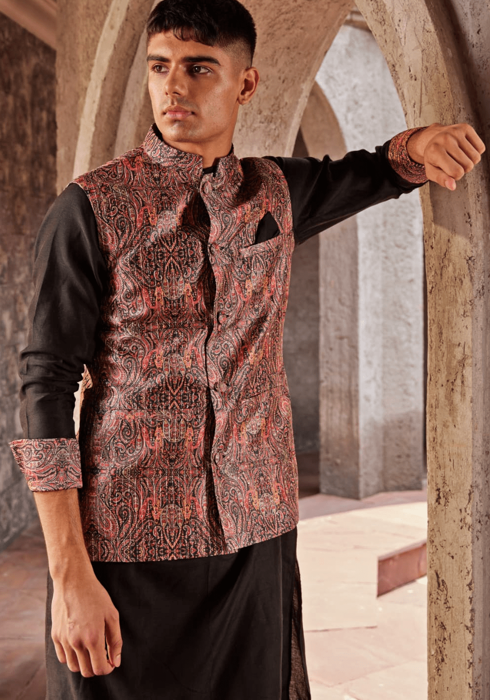 Black Printed Bandi Nidhika Shekhar - Men - Fabilicious Fashion