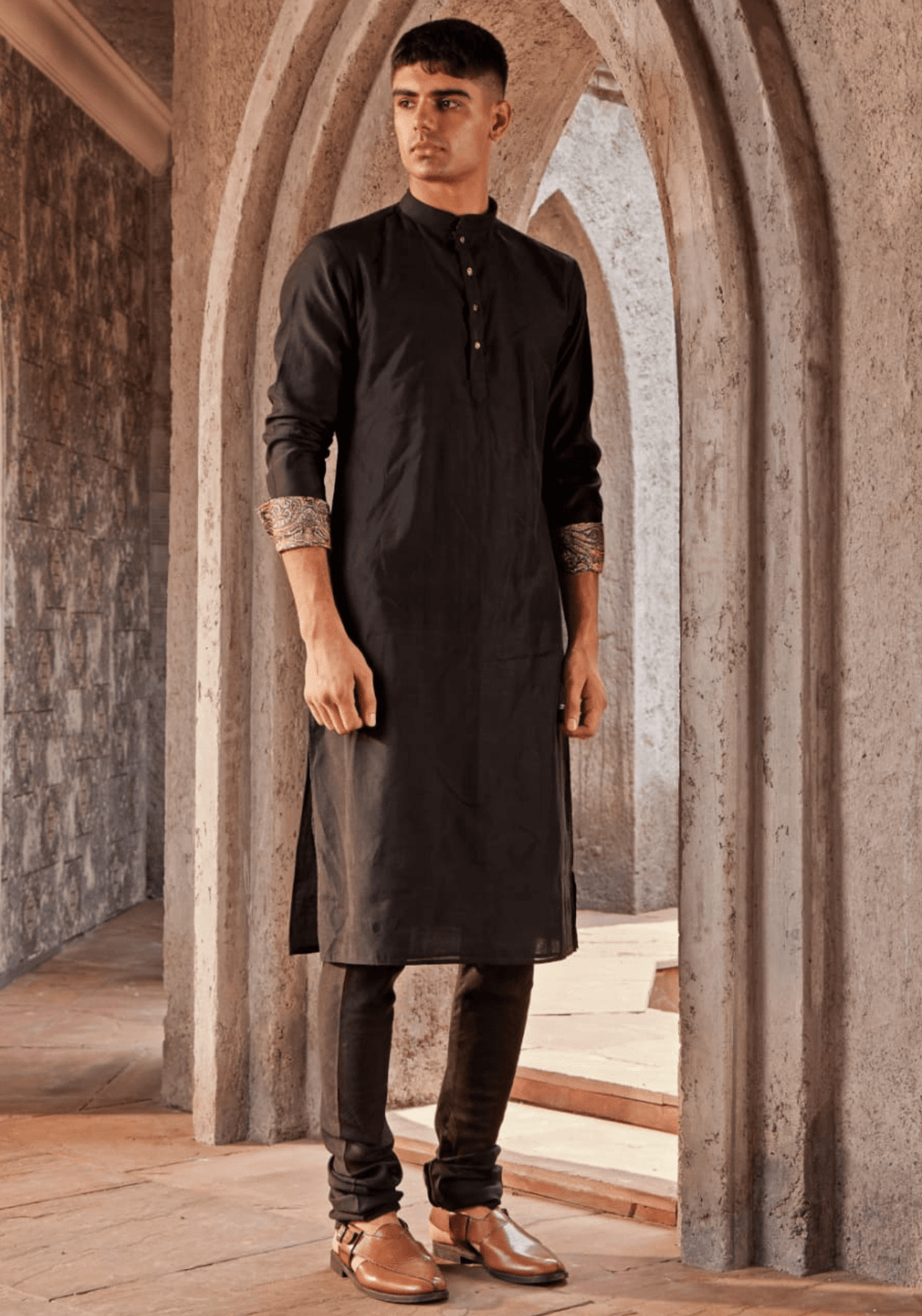 Black Printed Sleeve Kurta Set Nidhika Shekhar - Men - Fabilicious Fashion