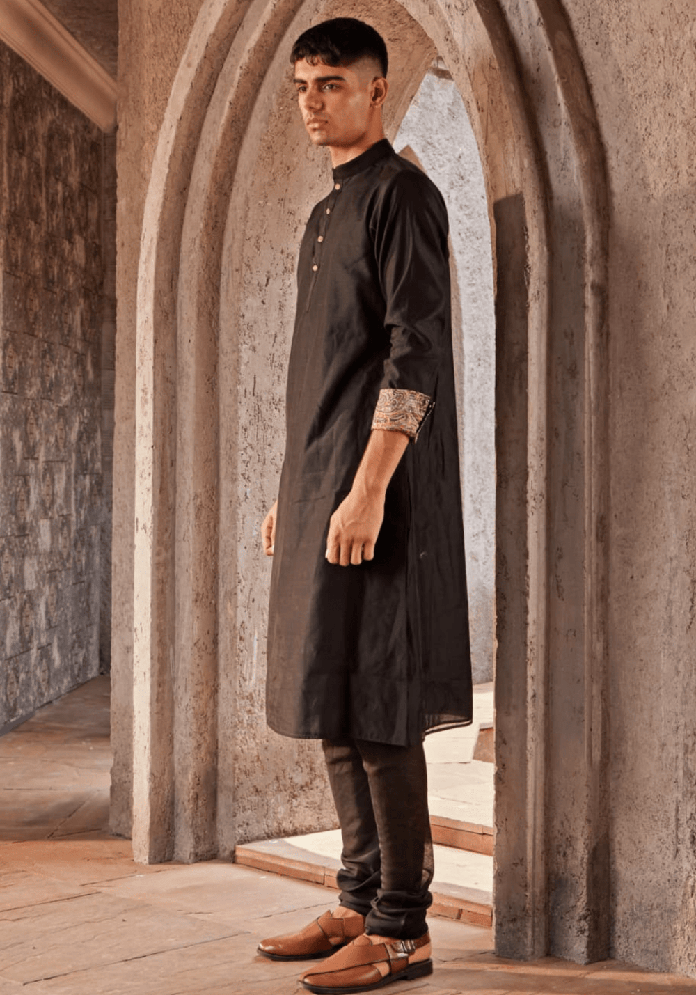 Black Printed Sleeve Kurta Set Nidhika Shekhar - Men - Fabilicious Fashion