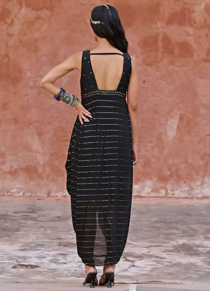 Black Sequinned Cowl Dress Chamee n Palak - Fabilicious Fashion