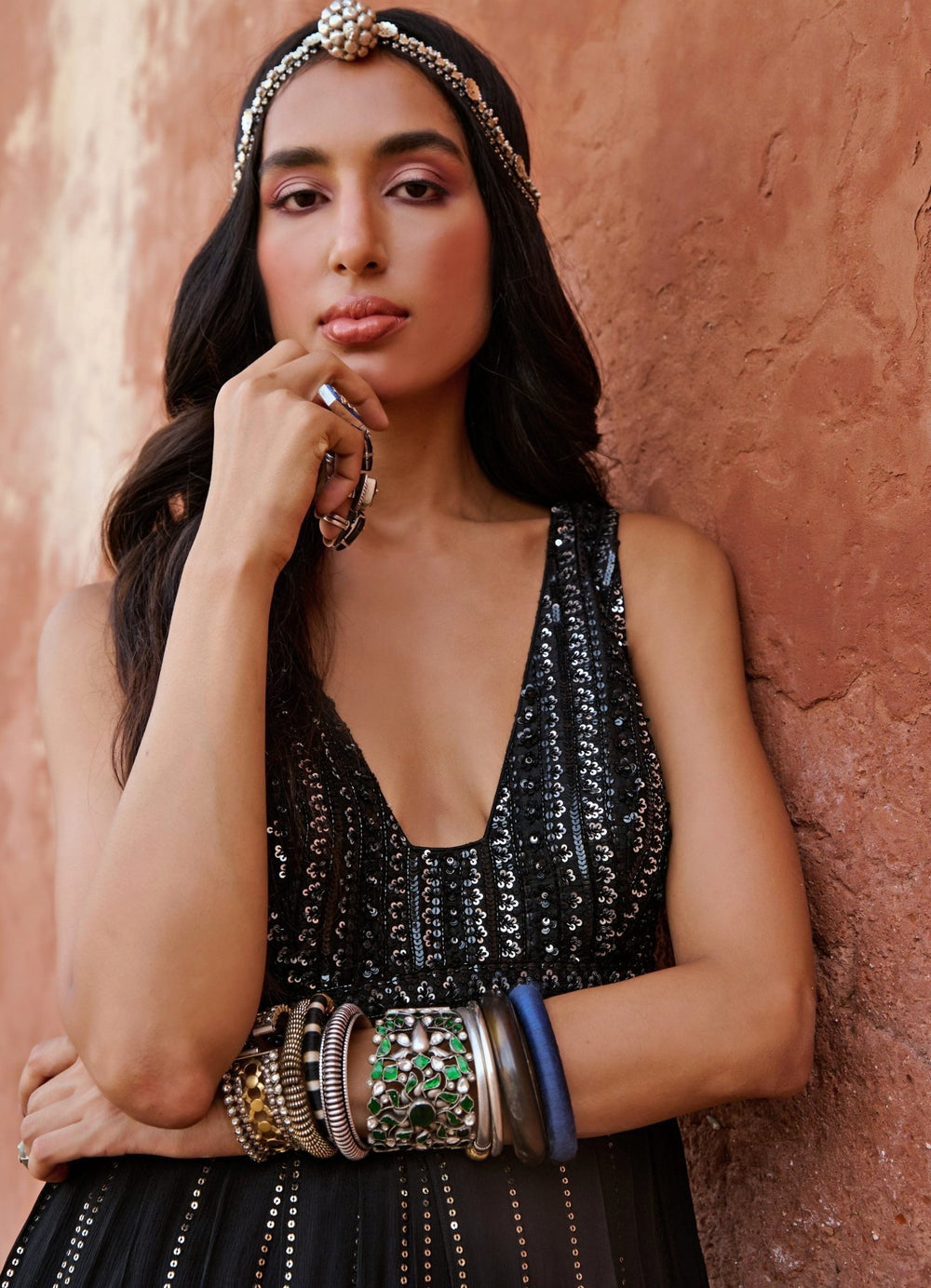Black Sequinned Cowl Dress Chamee n Palak - Fabilicious Fashion