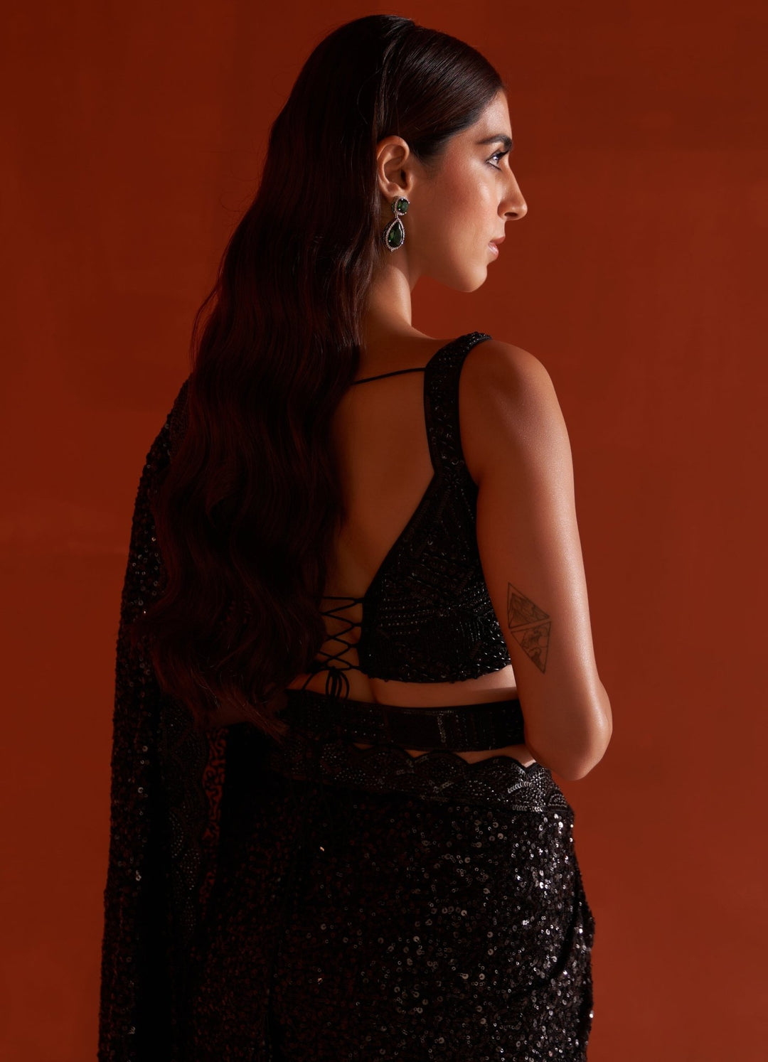 Black Sequins Georgette Saree Set With Belt Angad Singh - Fabilicious Fashion