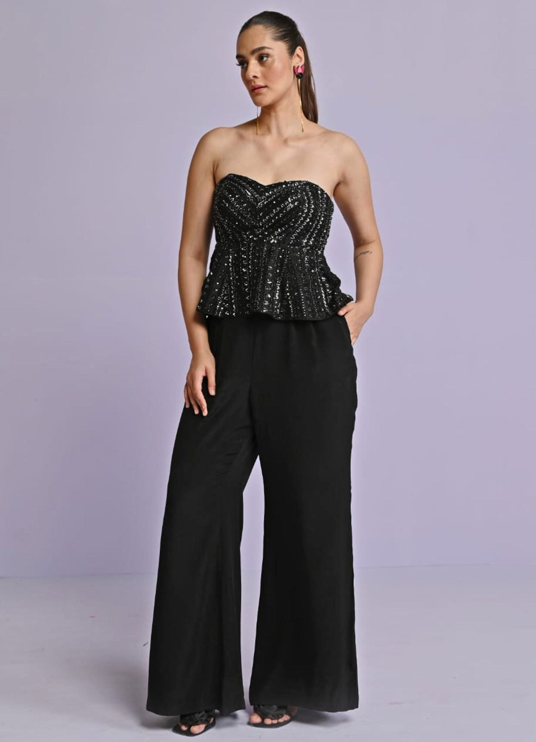 peplum dress with pants 3/4-Sleeve Peplum Blouse / Dress Pants / Skirt / Set
