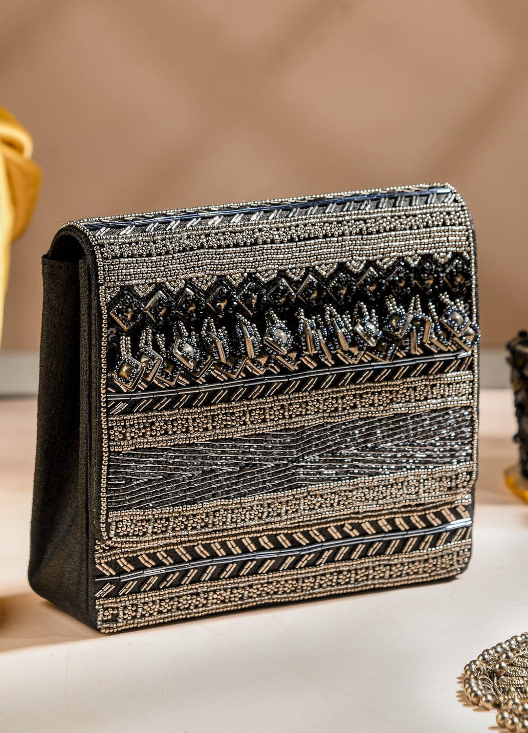 Black Silver Party Clutch The Purple Sack - Fabilicious Fashion