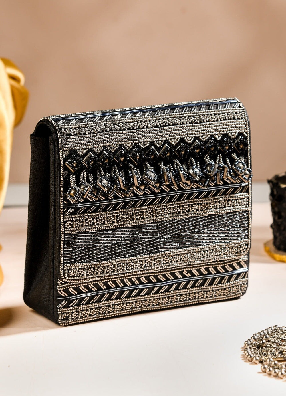 Black Silver Party Clutch The Purple Sack - Fabilicious Fashion