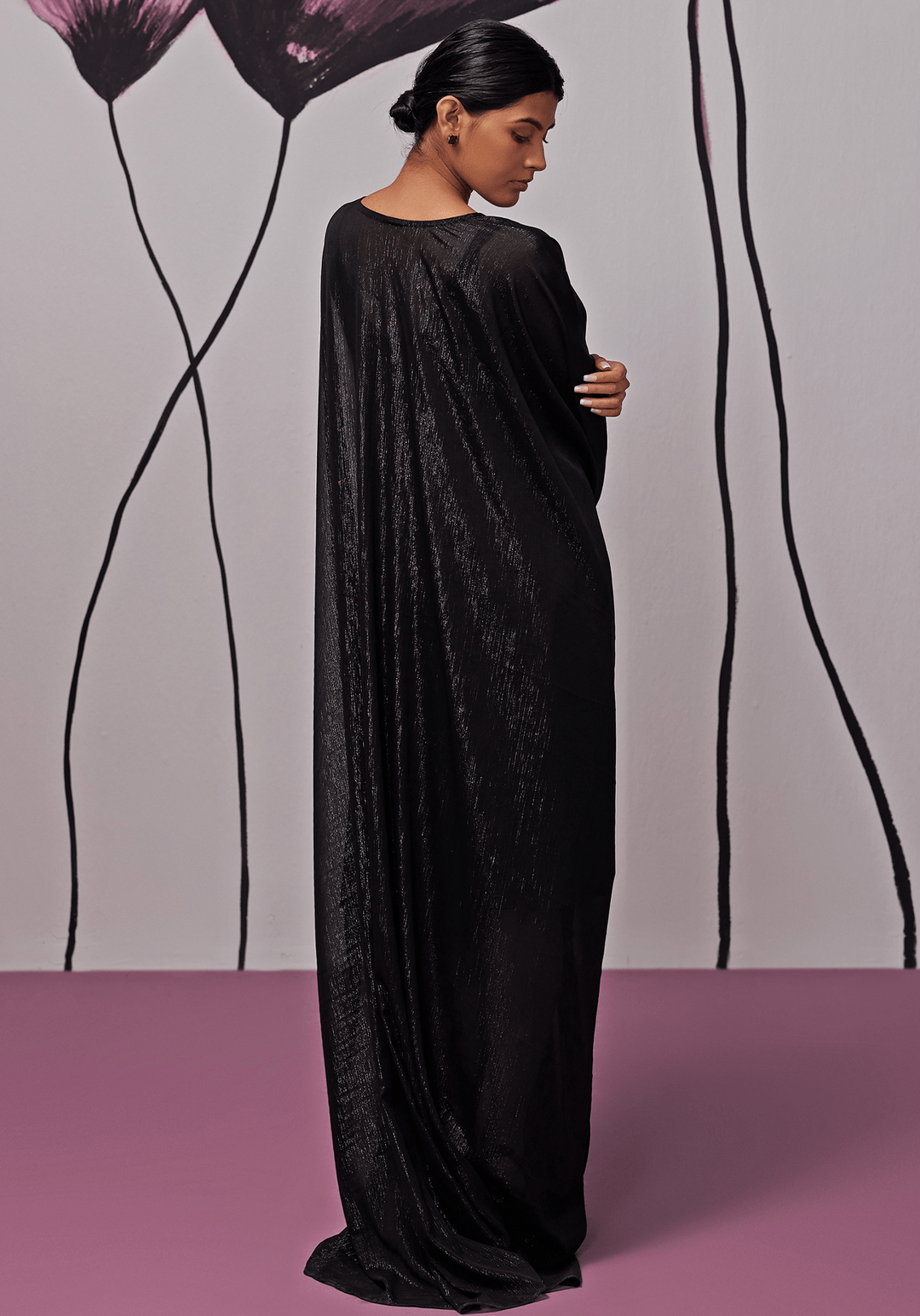 Black Soft Georgette Motif Embroidered Kaftan Zoon Tribe - Fabilicious Fashion