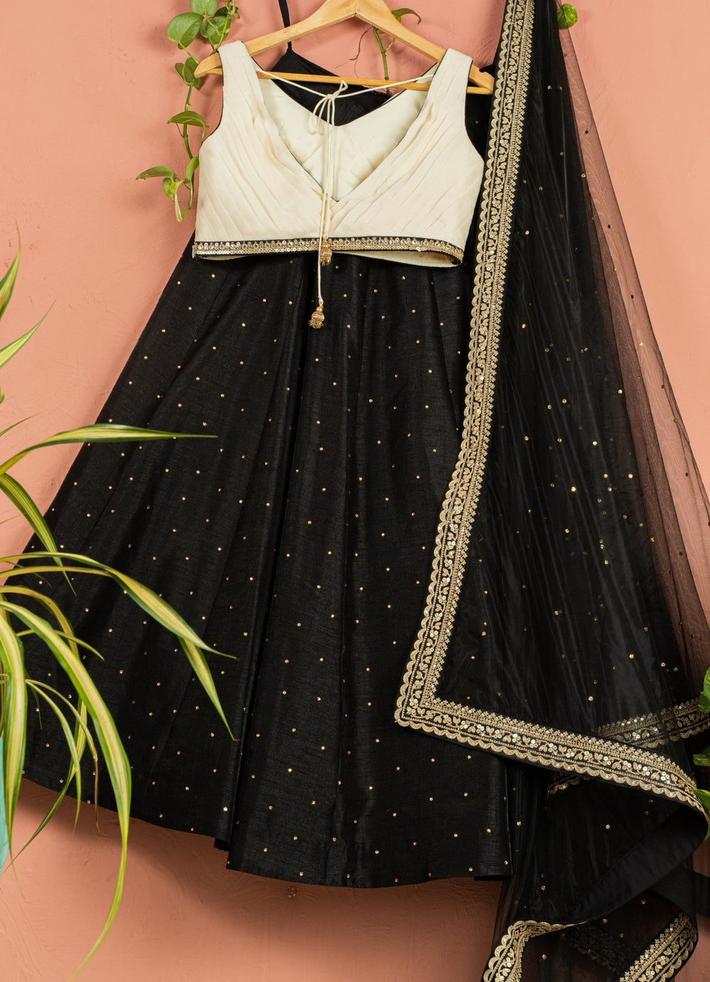 Black Stonework Silk Lehenga With Ivory Pleated Blouse Anisha Shetty - Fabilicious Fashion