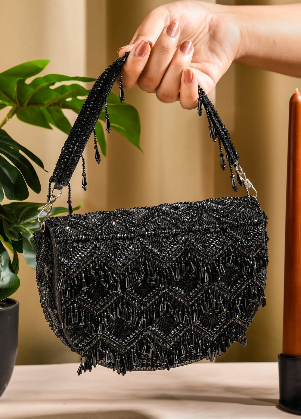 Black Tasselly Clutch The Purple Sack - Fabilicious Fashion