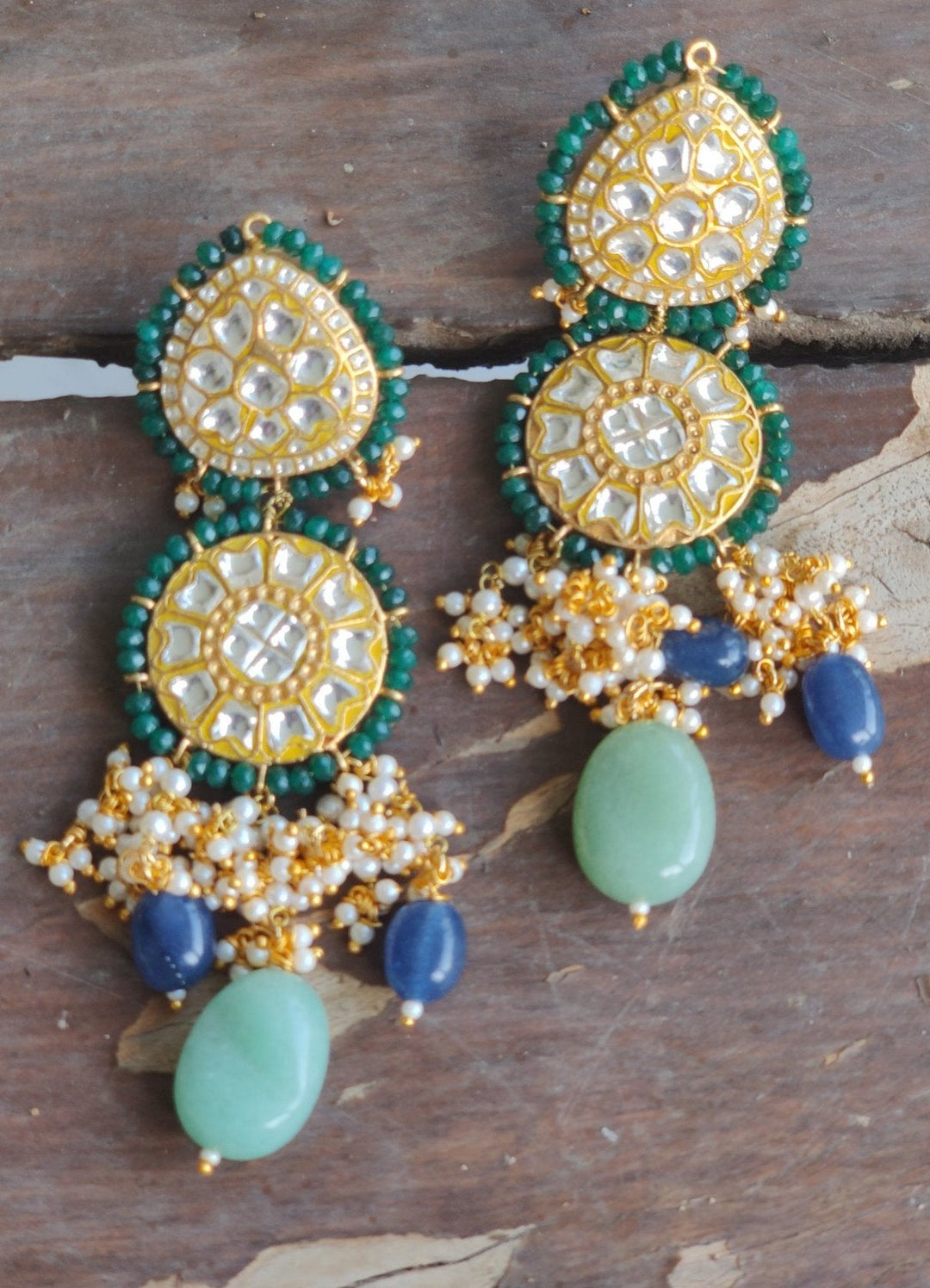 Blue and Green Kundan Long Necklace Set Riana by Shikha Jindal - Fabilicious Fashion