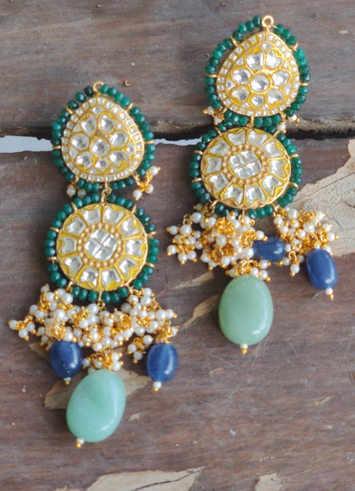 Blue and Green Kundan Long Necklace Set Riana by Shikha Jindal - Fabilicious Fashion